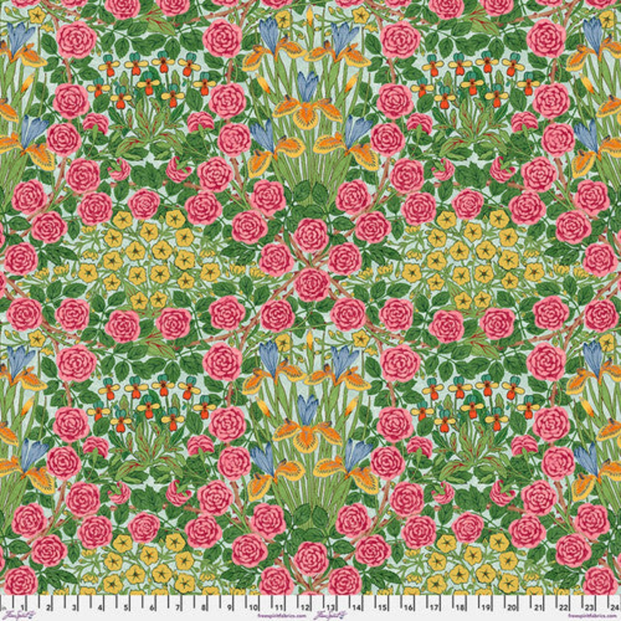 Fabric FreeSpirit Morris & Co. Seaglass Campanula Bedford Park 108" Wide Back by the Quarter Yard QBWM011.SEAGLASS